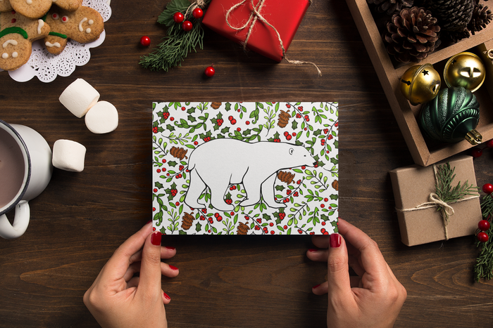 Greeting Card - Polar Bear on Holly Berry