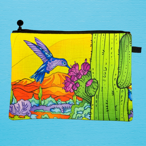 Linen Bag - Hummingbird with Saguaro in Yellow Sky
