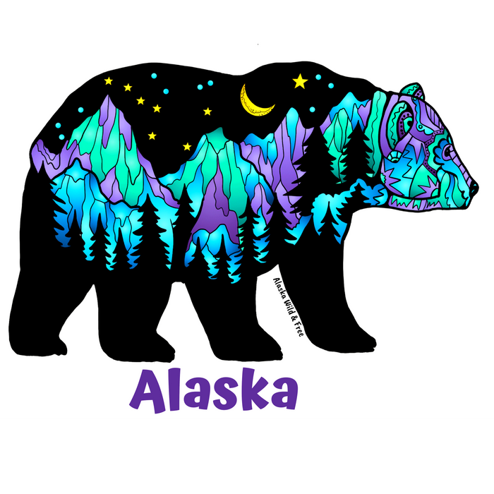 Bear - Big Dipper Purple & Green Bear - Alaska Sticker
