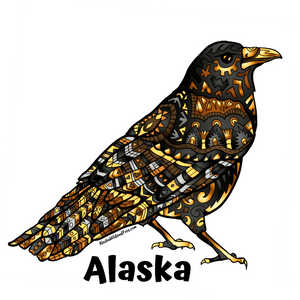 Bird - Raven - Black & Gold + Alaska Magnet