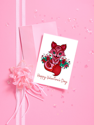 Greeting Card - Pink Fox - Happy Valentine's Day