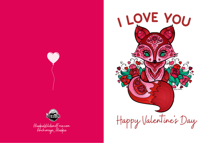 Greeting Card - Pink Fox - I Love You, Happy Valentine's Day