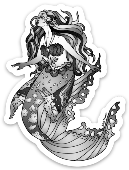 Mermaid - Black & White Sticker