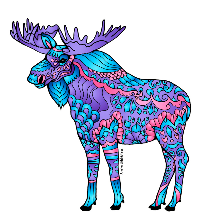 Moose - Majestic Purple, Blue & Pink Moose Sticker