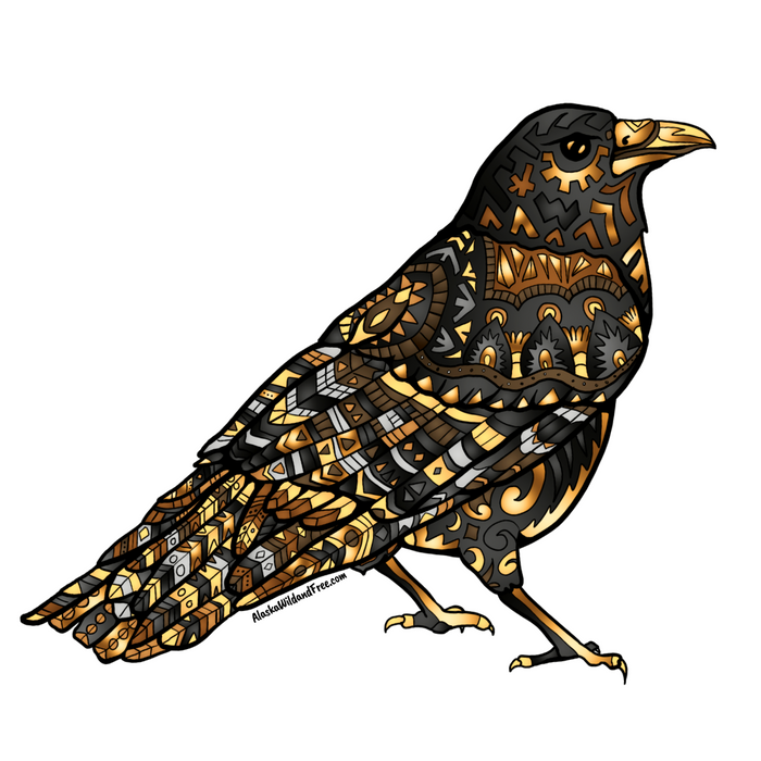 Bird - Raven - Black & Gold Sticker