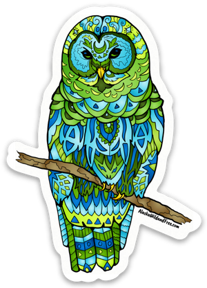 Bird: Owl - Blue & Green Snowy Owl Sticker