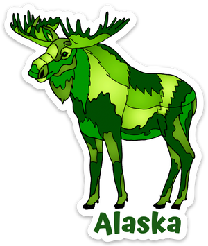 Moose - Geo Green + Alaska Sticker